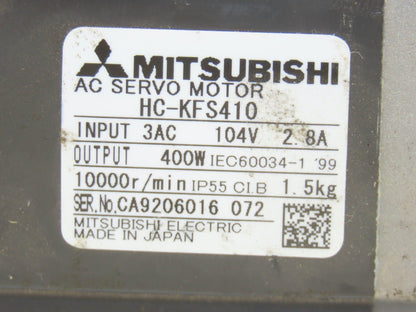 Mitsubishi HC-KFS410 AC Servo Motor 104V 3PH 400W 10000 RPM