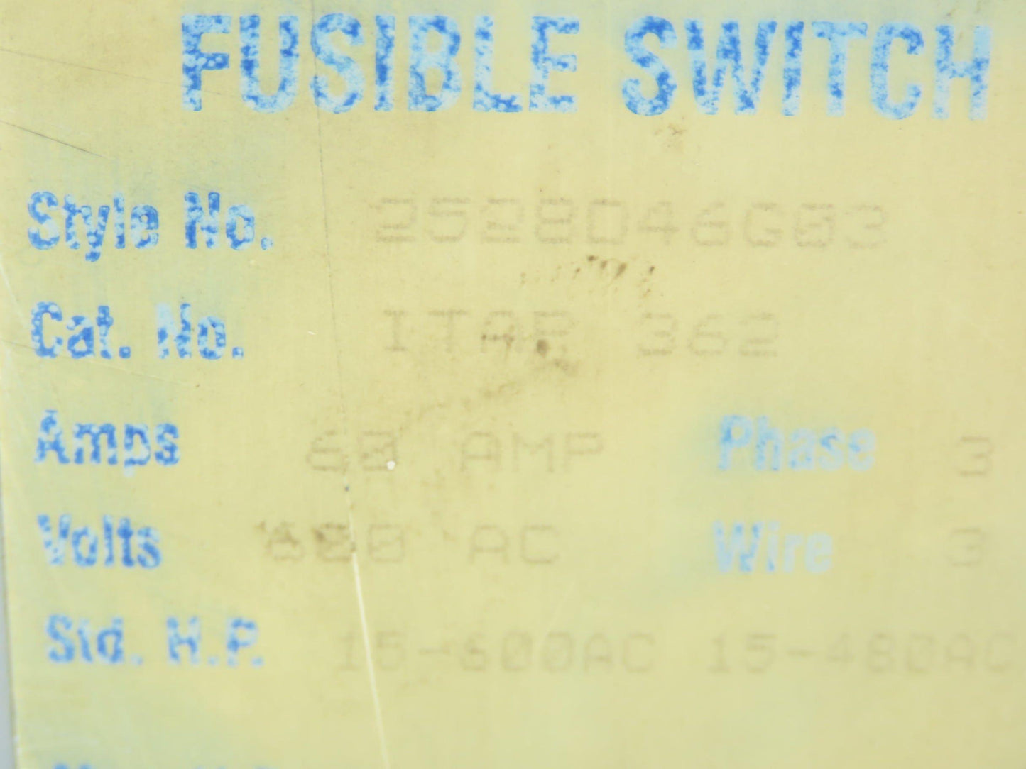 Westinghouse Fusible Busway Disconnect Switch Bus Plug 60A 600VAC 3PH 3W