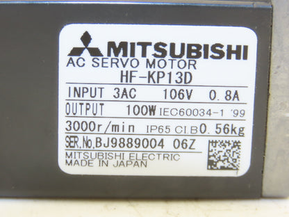 Mitsubishi HF-KP13D AC Servo Motor 106V 3PH 100W 3000 RPM