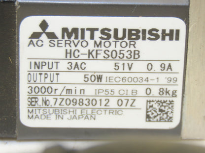 Mitsubishi HC-KFS053B AC Servo Motor w/ Brake 51V 3PH 50W 3000 RPM