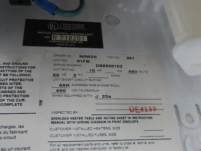 Siemens Furnas Combination Motor Starter Bucket 10Hp 480V 3ph Size 1