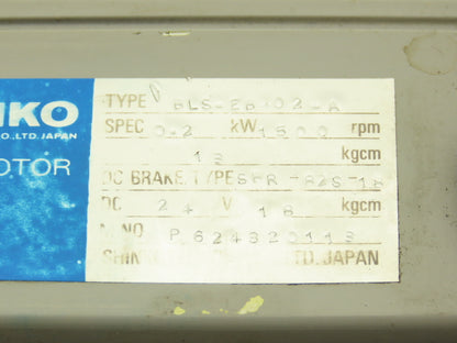 Shinko BLS-EB02-A AC Servo Motor 0.2kW with 1500rpm 24vdc Brake