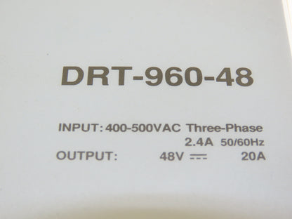 Mean Well DRT-960-48 Power Supply 48VDC 20A Output 480VAC 3Ph 2.4A Input 960W