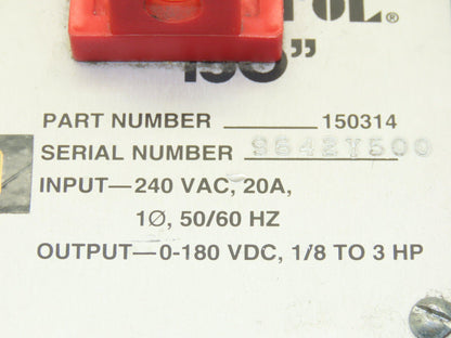 Danfoss 150314 Cycletrol 150 3hp DC Drive 240VAC 1ph 20A Input 0-180VDC Output