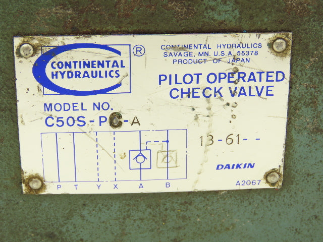 Continental Hydraulics C50S-PC-A Pilot Operated Check Valve