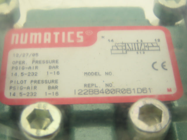 Numatics I22BB400R061D61 Pneumatic Dual Solenoid Valve 145psi 24VDC 5/2-way