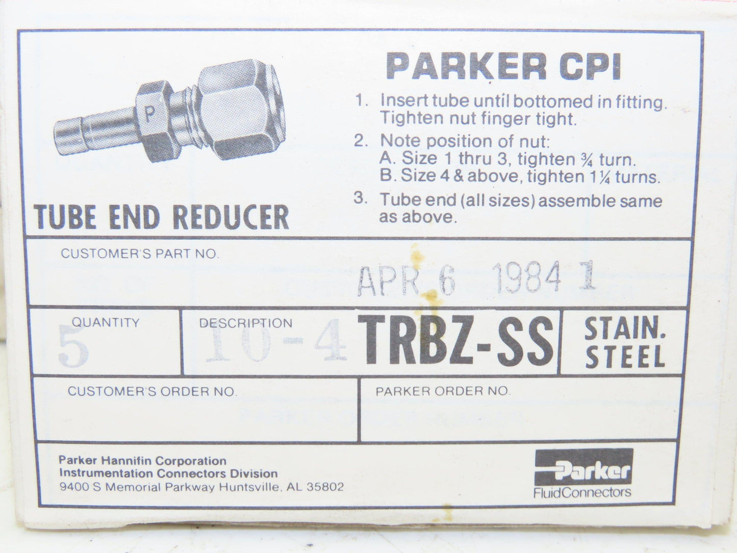 Parker 10-4 Stainless Steel Tube End Reducer Lot of 35