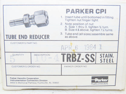 Parker 10-4 Stainless Steel Tube End Reducer Lot of 35