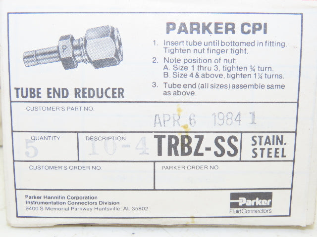 Parker 10-4 Stainless Steel Tube End Reducer Lot of 35