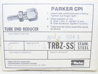 Parker 10-4 Stainless Steel Tube End Reducer Lot of 35