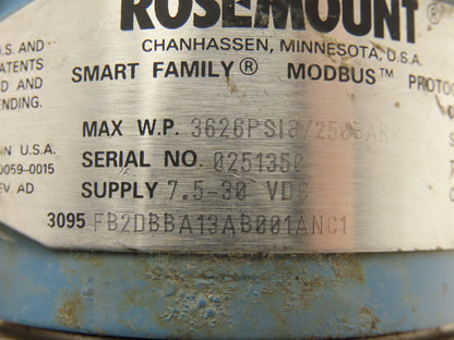 Rosemount 3095 FB2DBBA13AB001ANC1 Pressure Transmitter 7.5-30VDC 3626PSI