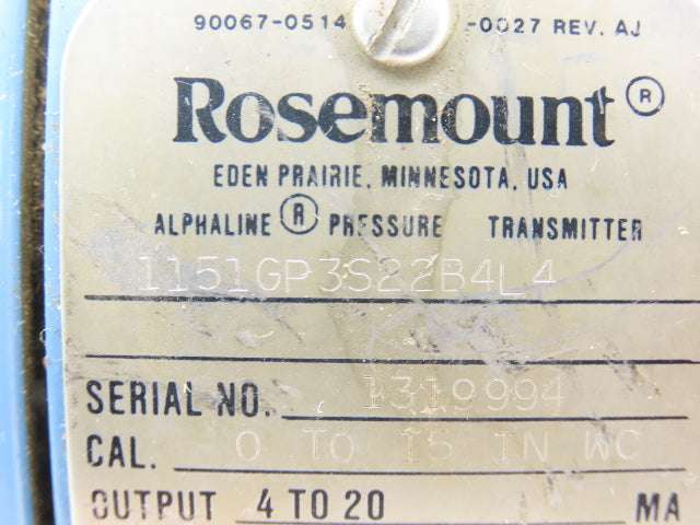 Rosemount 1151GP3S22B4L4 Electronic Pressure Transmitter 12-45VDC Haz Loc