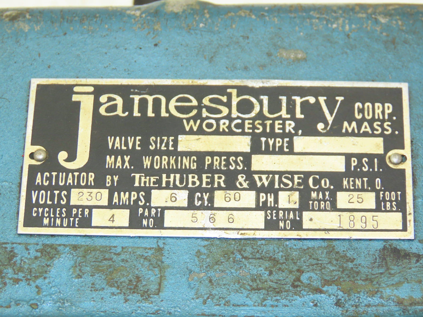 Jamesbury Corp. 566 Electric Valve Actuator 1/2"NPT Ball Valve 230VAC 1Ph VTG