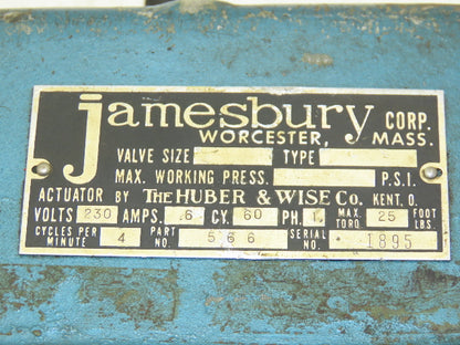 Jamesbury Corp. 566 Electric Valve Actuator 1/2"NPT Ball Valve 230VAC 1Ph VTG