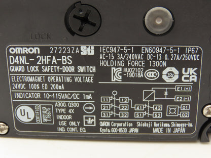 Omron D4NL-2HFA-BS Guard Safety Door Switch Interlock Solenoid Release 24VDC