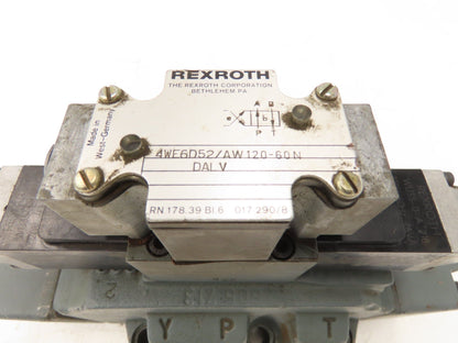 Rexroth 4WE6D52/AW12060NDALV Hydraulic Directional Solenoid Valve Assy 110V