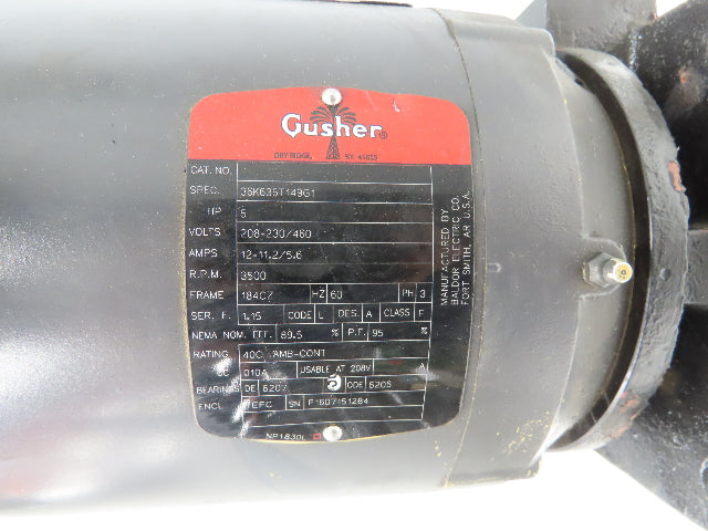 Gusher MSC4-10-500FJ Vertical Immersion Coolant Pump 5Hp 230/460V 3PH 3/4"NPT
