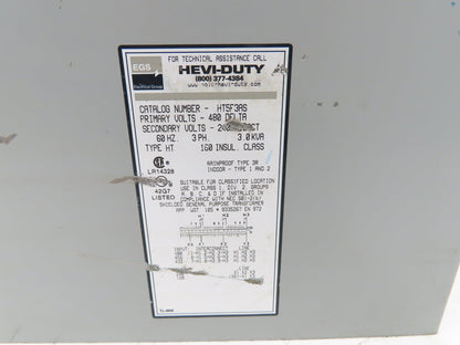 Sola Hevi-Duty HT5F3AS Step-Down Transformer 3Kva 480V Delta 3PH - 240D/120CT