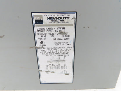 Sola Hevi-Duty HT5F3AS Step-Down Transformer 3Kva 480V Delta 3PH - 240D/120CT