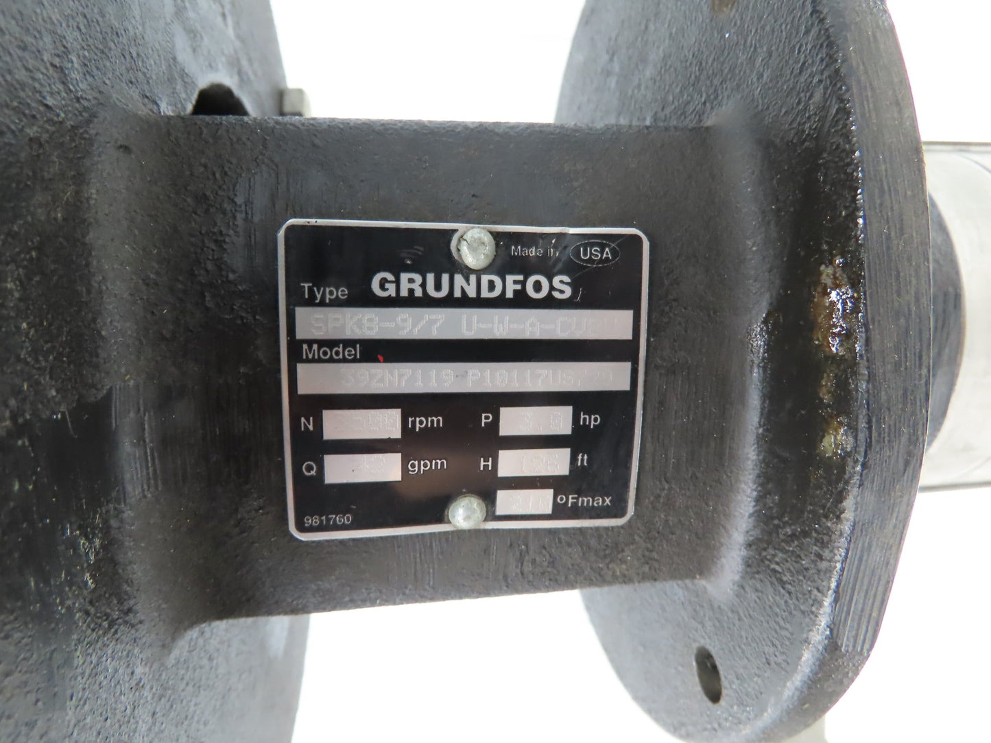 Grundfos SPK8-9/7 U-W-A-CVBV Immersion Coolant Pump 42 GPM 3Hp 230/460V 3PH
