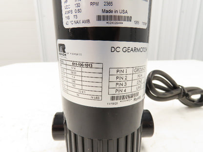 Roach 011-100-1013 DC Gearmotor 12.9:1 Reducer 183 RPM 1/14Hp 130VDC