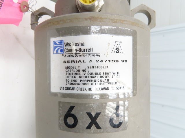 Waukesha Cherry-Burrell Sentinel IV Pneumatic Air Lifter Valve Double Seat 6" SS