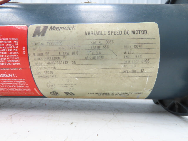 MagneTek DC Motor 1Hp 1725rpm 90VDC 56C TEFC