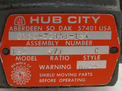 Hub City 184 Gearbox 5:1 Reducer 350rpm LH Output 56C Style C 0220-60351