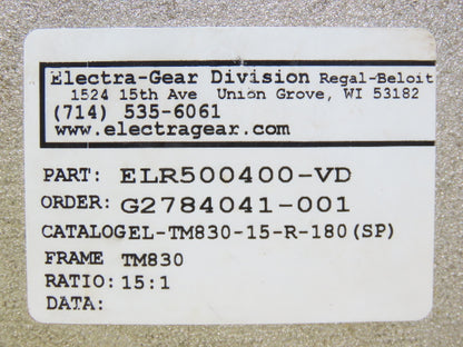 Electra Grove Gear EL-TM-830-15-R-180 Gearbox 15:1 Reducer 3Hp 116rpm 140TC RH