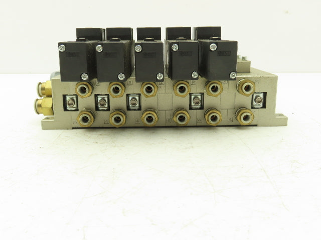 SMC VFS2300-5FZ Pneumatic 6-Station Solenoid Manifold w/5 Valves 24VDC VFS2000