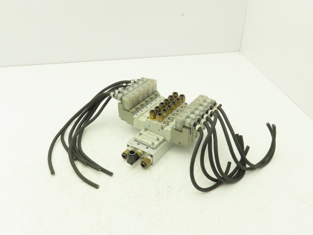 SMC SY5320-5DZ-01 Pneumatic 8-Station Manifold Assembly with 6 Valves 100psi 24V