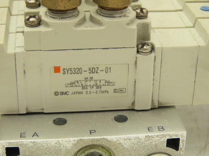 SMC SY5320-5DZ-01 Pneumatic 8-Station Manifold Assembly with 6 Valves 100psi 24V
