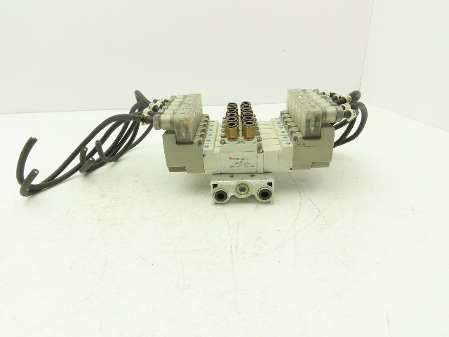SMC SY5320-5DZ-01 Pneumatic 8-Station Manifold Assembly with 6 Valves 100psi 24V