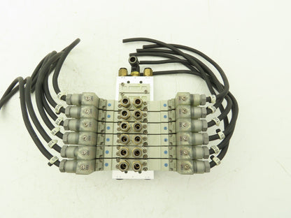SMC SY5320-5DZ-01 Pneumatic 8-Station Manifold Assembly with 6 Valves 100psi 24V
