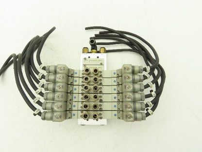 SMC SY5320-5DZ-01 Pneumatic 8-Station Manifold Assembly with 6 Valves 100psi 24V