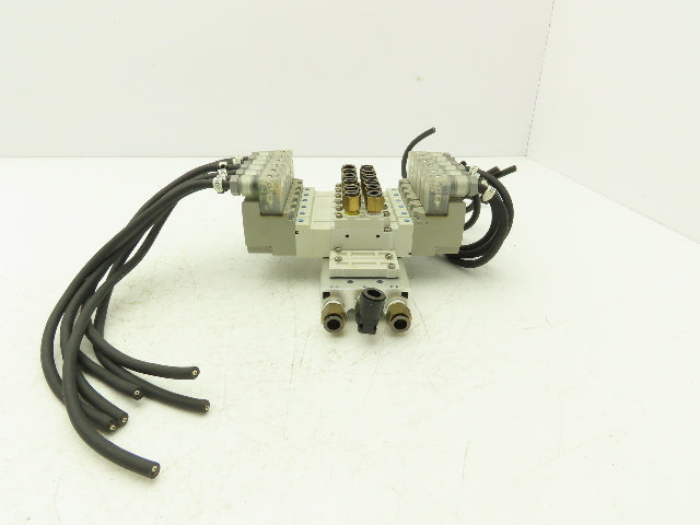 SMC SY5320-5DZ-01 Pneumatic 8-Station Manifold Assembly with 6 Valves 100psi 24V