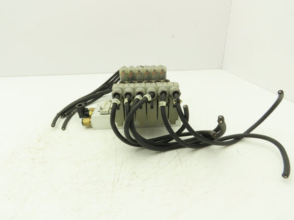 SMC SY5320-5DZ-01 Pneumatic 8-Station Manifold Assembly with 6 Valves 100psi 24V