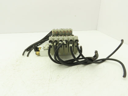 SMC SY5320-5DZ-01 Pneumatic 8-Station Manifold Assembly with 6 Valves 100psi 24V