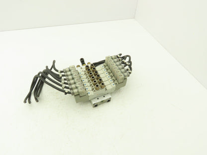 SMC SY5320-5DZ-01 Pneumatic 8-Station Manifold Assembly with 6 Valves 100psi 24V