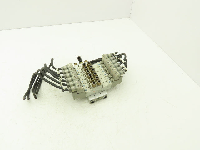 SMC SY5320-5DZ-01 Pneumatic 8-Station Manifold Assembly with 6 Valves 100psi 24V