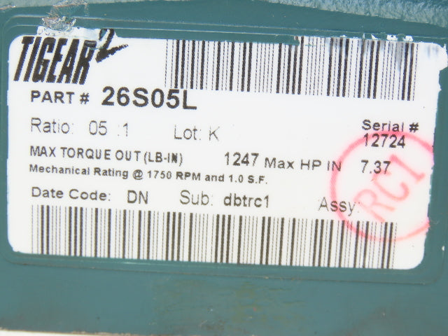 Dodge Tigear 2 26S05L Worm Gearbox 5:1 Reducer 7.37Hp 350rpm Left Hand Output