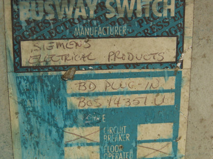 ITE BOS14351-U BD Busway Fusible Disconnect Switch Plug 3-Pole 30A 600V 3Ph