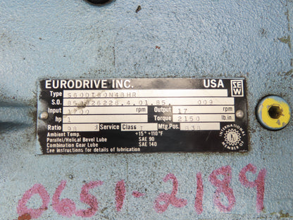 Sew-Eurodrive S60DT80N4BHR Gearbox for Gearmotor 98:1 Reducer 1Hp 17rpm RH