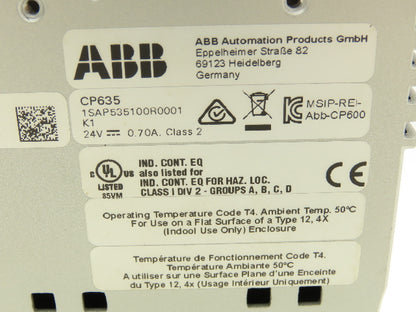 ABB CP635 Display Touch Screen HMI 24VDC 7" 800x480 USB 2.0 Ethernet Serial SD