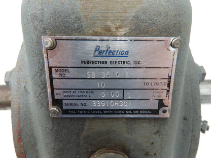 Perfection SB 3810 B Gearbox Reducer 10:1 Ratio 5Hp Dual Shaft
