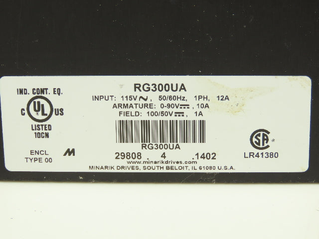 Minarik RG300UA DC Motor Speed Controller 90V 10A Out 115VAC 1Ph 12A In