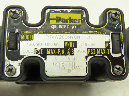 Parker D1VW20BNYCH-75 Hydraulic Solenoid Valve 2-Position 120VAC .5A 5000 psi