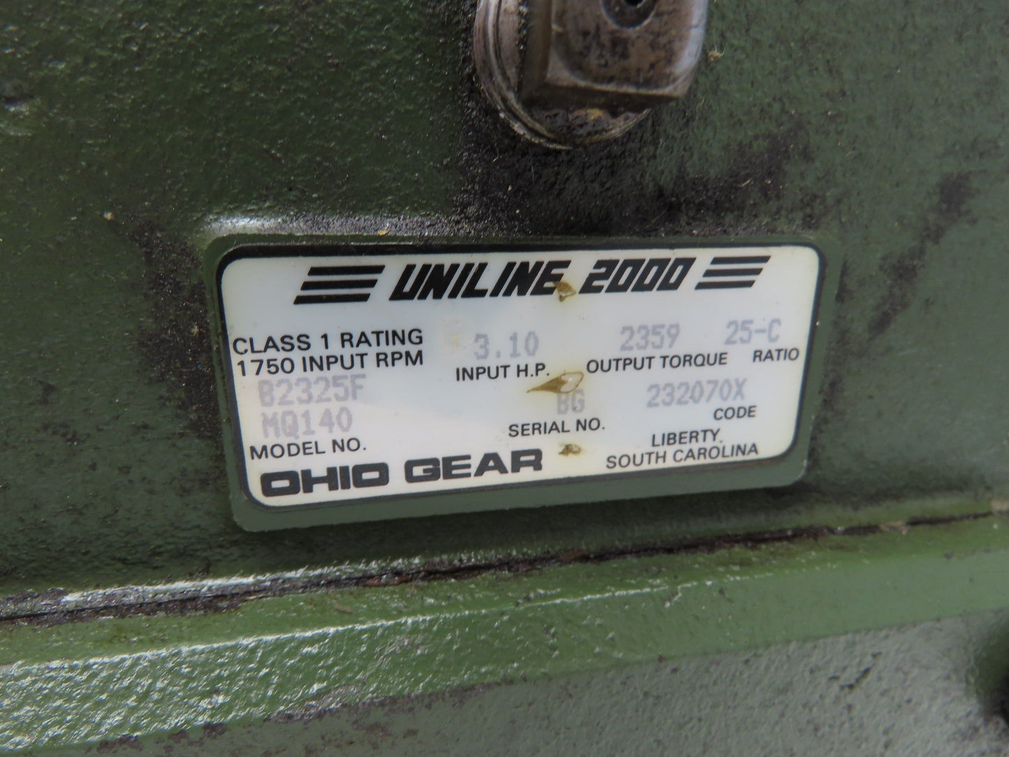 Ohio Gear B2325FMQ140 Uniline 2000 Gearbox 25:1 Reducer 3Hp 70rpm 140TC LH