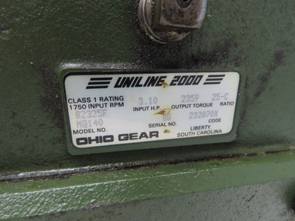 Ohio Gear B2325FMQ140 Uniline 2000 Gearbox 25:1 Reducer 3Hp 70rpm 140TC LH