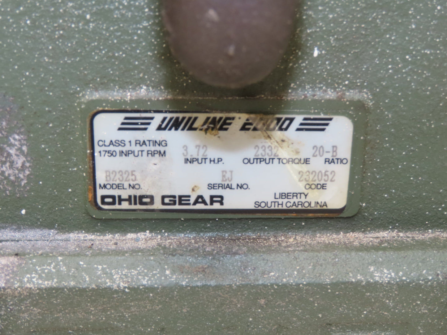 Ohio Gear B2325 Uniline 2000 Gearbox 20:1 Reducer 3.7Hp 88rpm 180TC LH